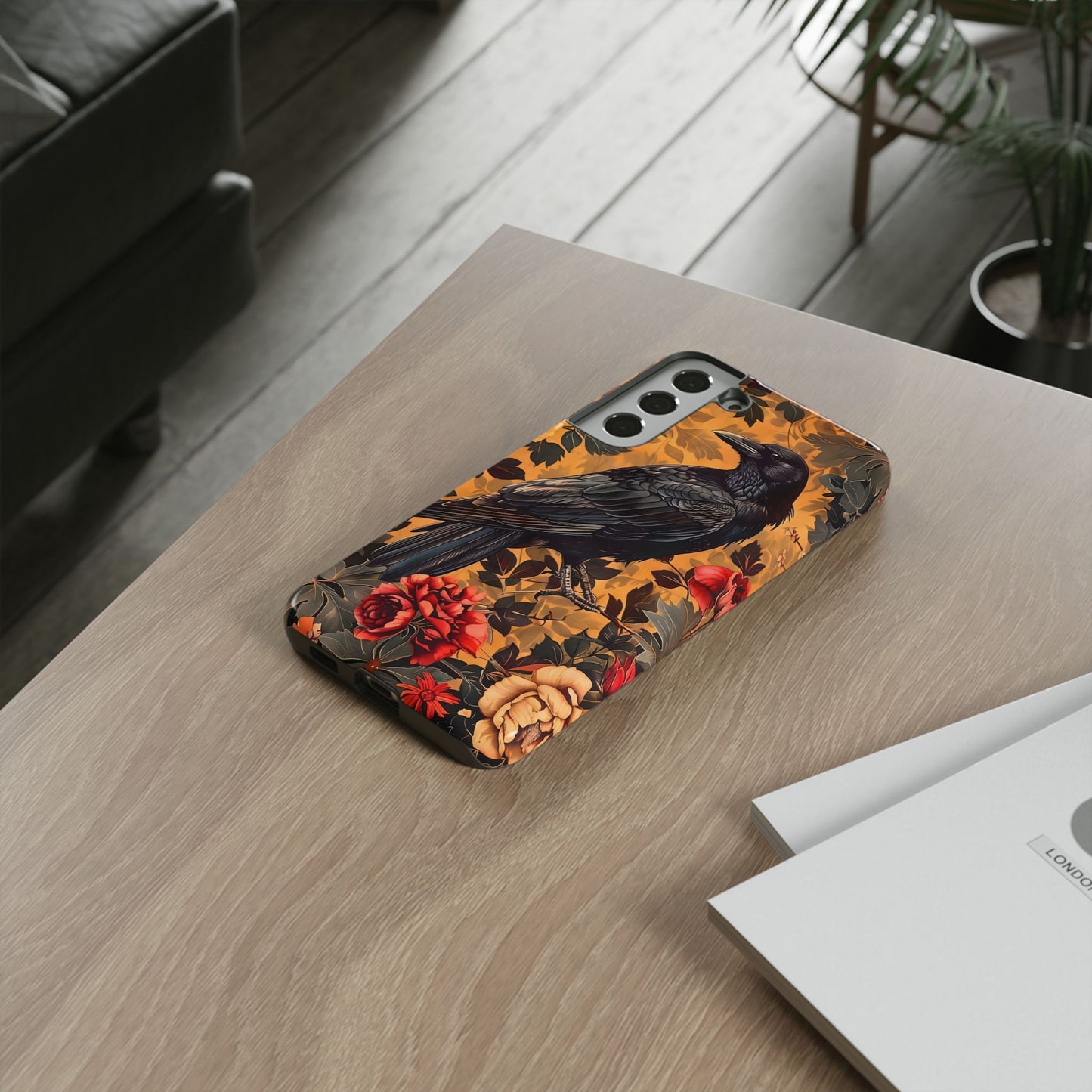 Raven Floral Phone Case - Tough Cases, Blackbird Decor, Gift for Nature Lovers, Bird Themed Accessories, Unique Phone Cover