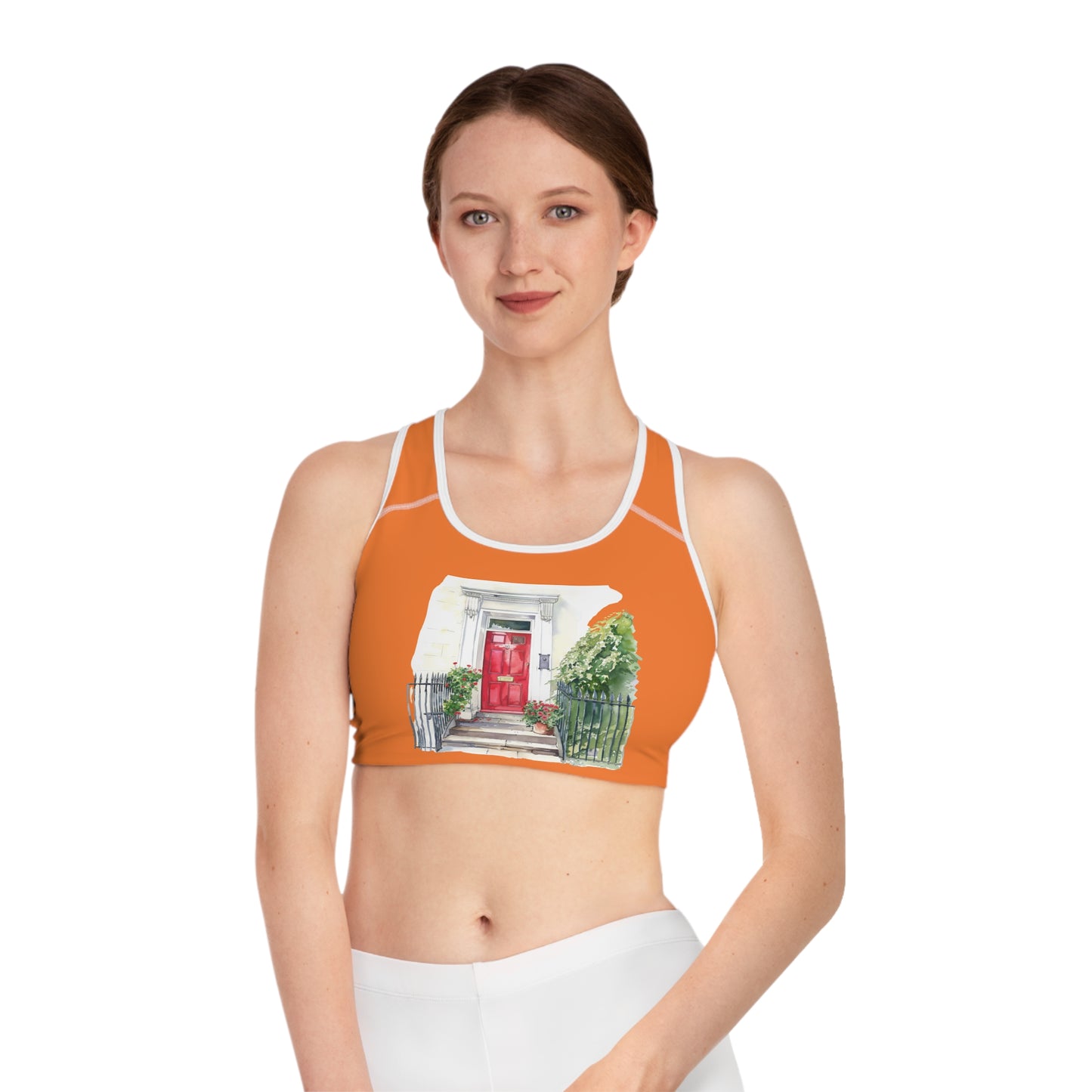 Sports Bra - Vibrant & Stylish Activewear - Artistic Red Door - The Heart of British Culture and Iconic Landmarks