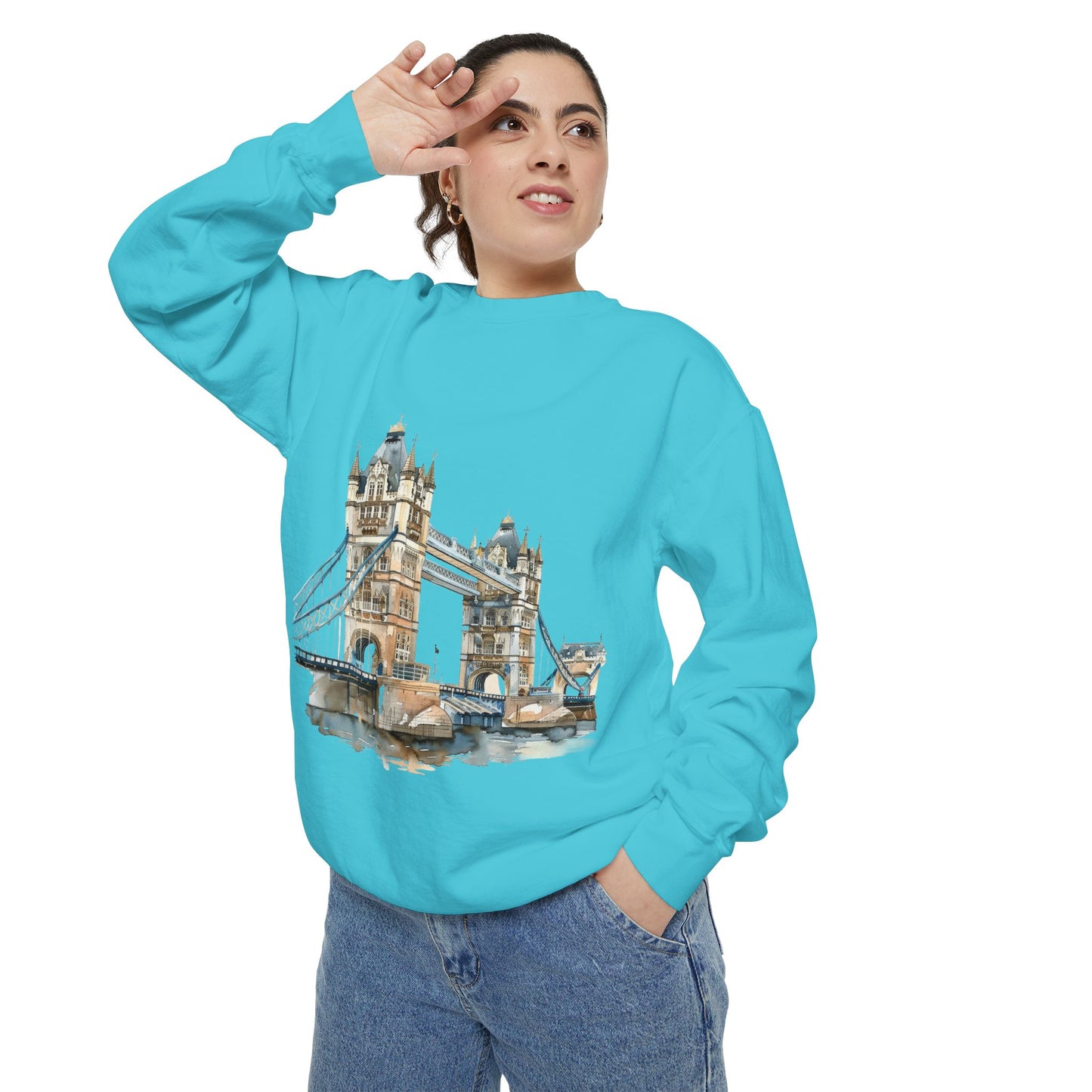 Unisex Garment-Dyed Sweatshirt - London Bridge - Iconic Landmark and Historical Beauty