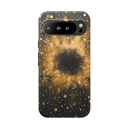 Stylish Phone Case with Golden Galaxy Design, Tough Phone Cover, Trendy Mobile Accessory, Gift for Space Lovers, Protective Phone Shell