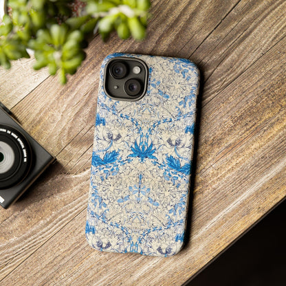 Elegant Floral Phone Case, Tough iPhone Cover, Stylish Mobile Protector, Blue Patterned Case, Unique Gift for Her
