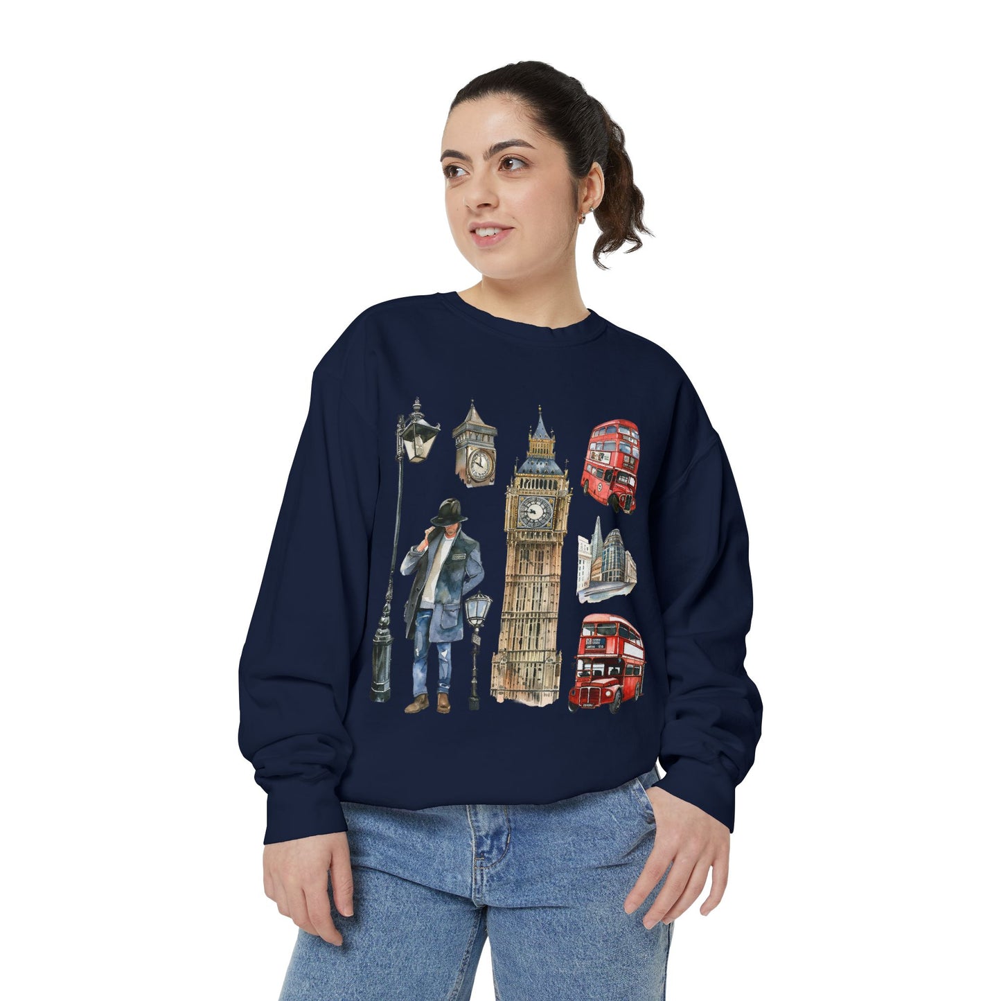 Unisex Garment-Dyed Sweatshirt - Heritage and Charm - England's Iconic Symbols