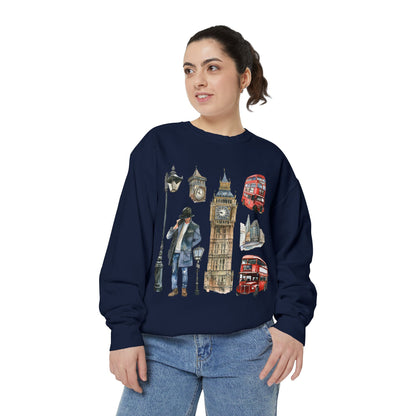 Unisex Garment-Dyed Sweatshirt - Heritage and Charm - England's Iconic Symbols