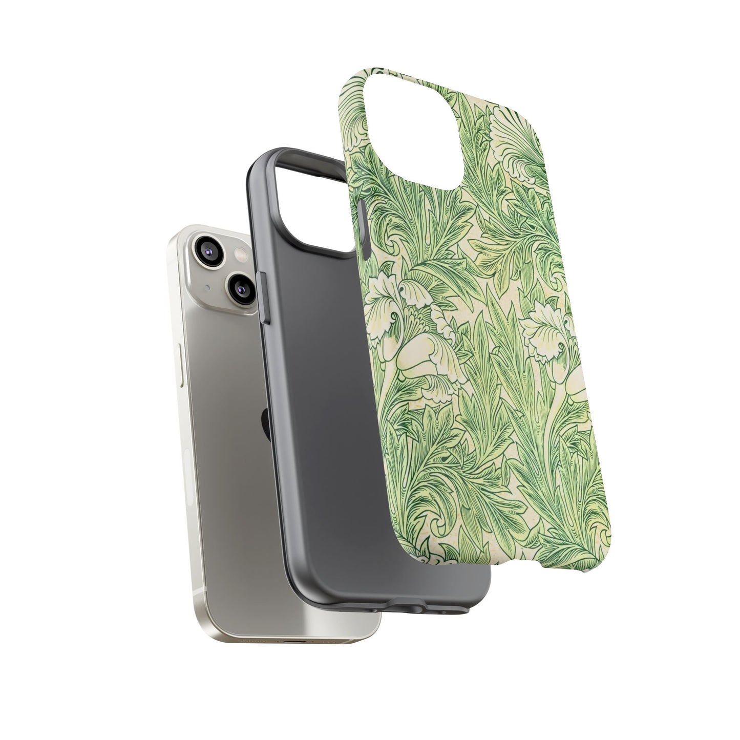 Green Floral Phone Case, Botanical iPhone Cover, Tough Phone Shell, Nature-inspired Gift, Eco-friendly Tech Accessory
