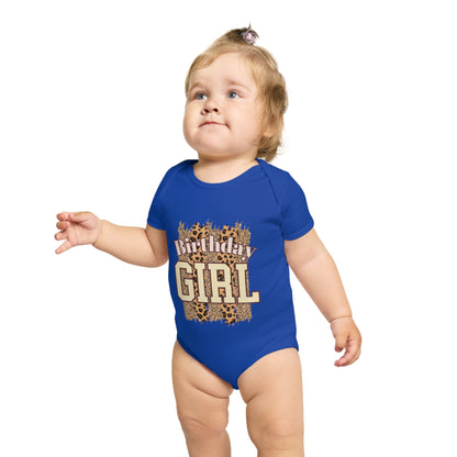 Birthday Girl Short Sleeve Baby Bodysuit - Cute Animal Print Design