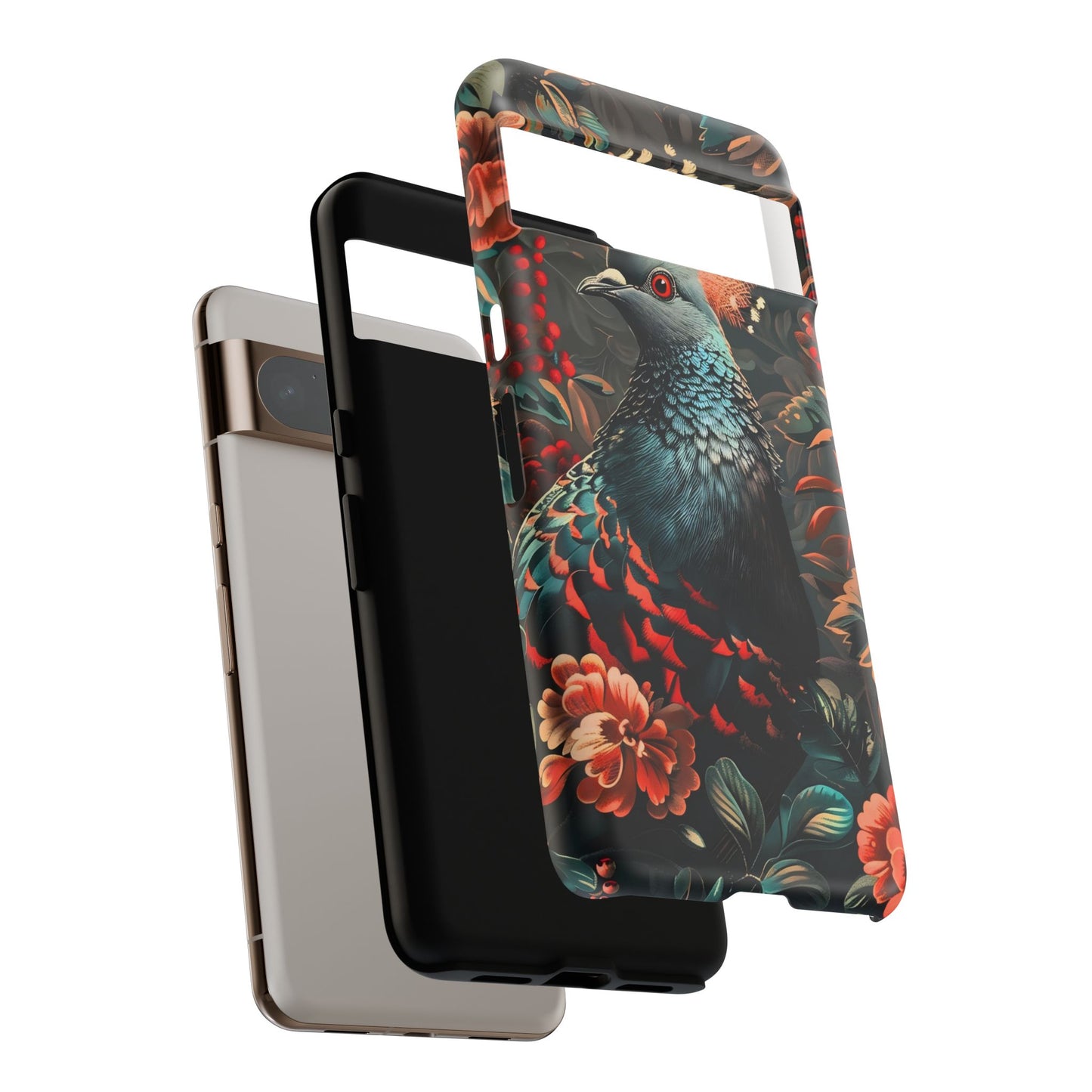 Floral Peacock Phone Case, Tough Cases, Artistic Phone Cover, Unique Gift, Nature Lover Accessory, Protective Case