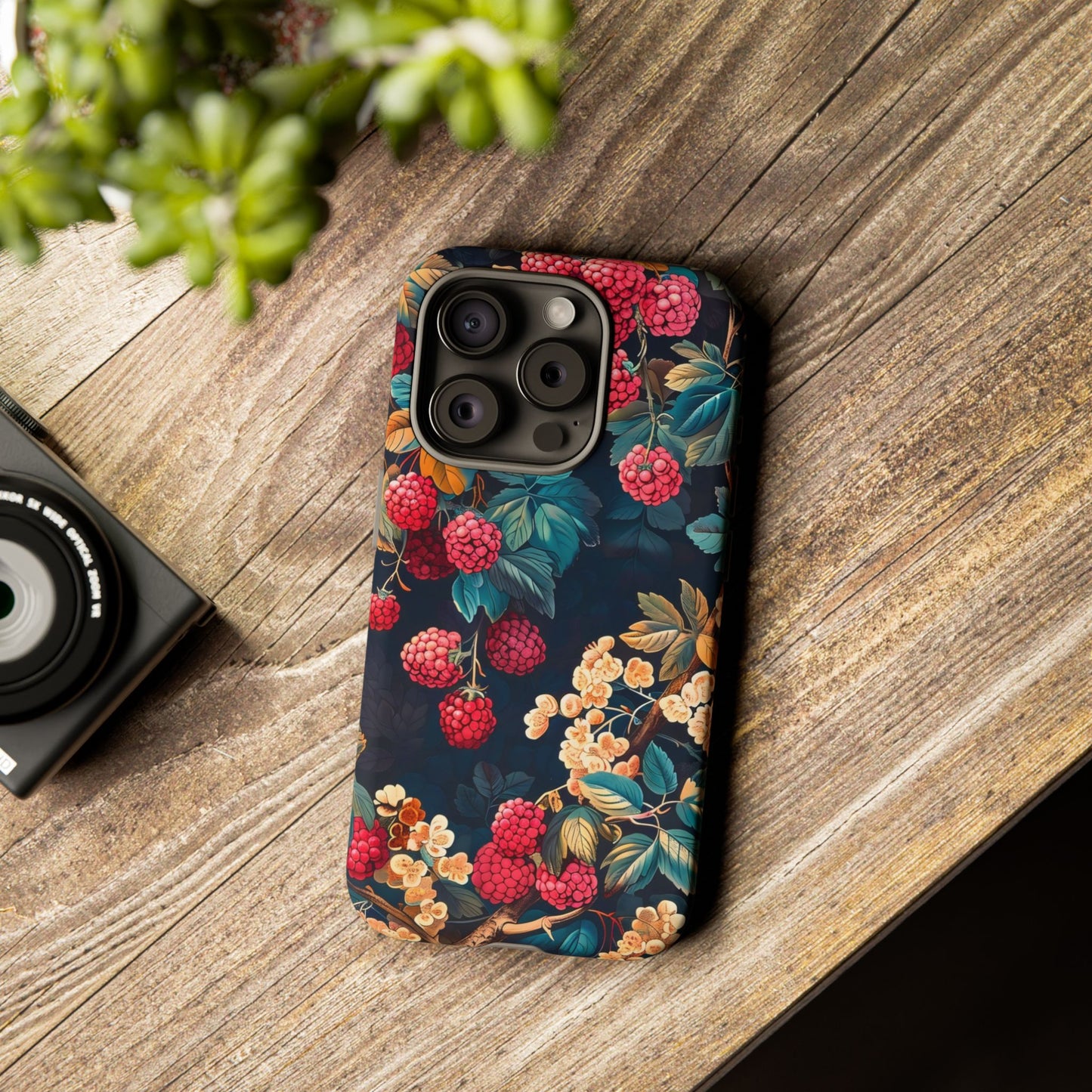 Floral Phone Case with Berry Design, Durable Phone Cover, Floral Print, Gift for Plant Lovers, Nature-Inspired Accessory