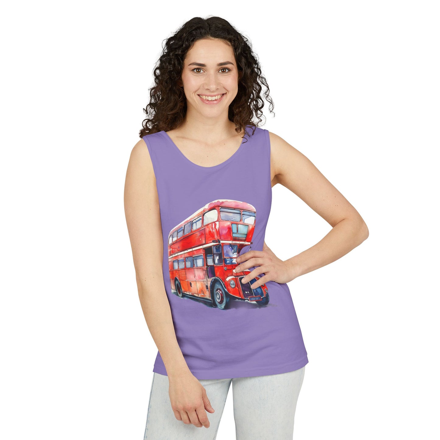 Unisex Garment-Dyed Tank Top - London Transport English Bus - Iconic Red Double-Decker Design