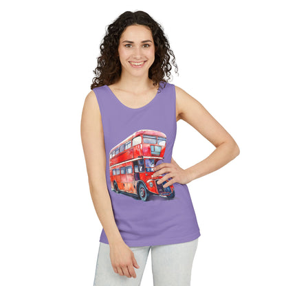 Unisex Garment-Dyed Tank Top - London Transport English Bus - Iconic Red Double-Decker Design