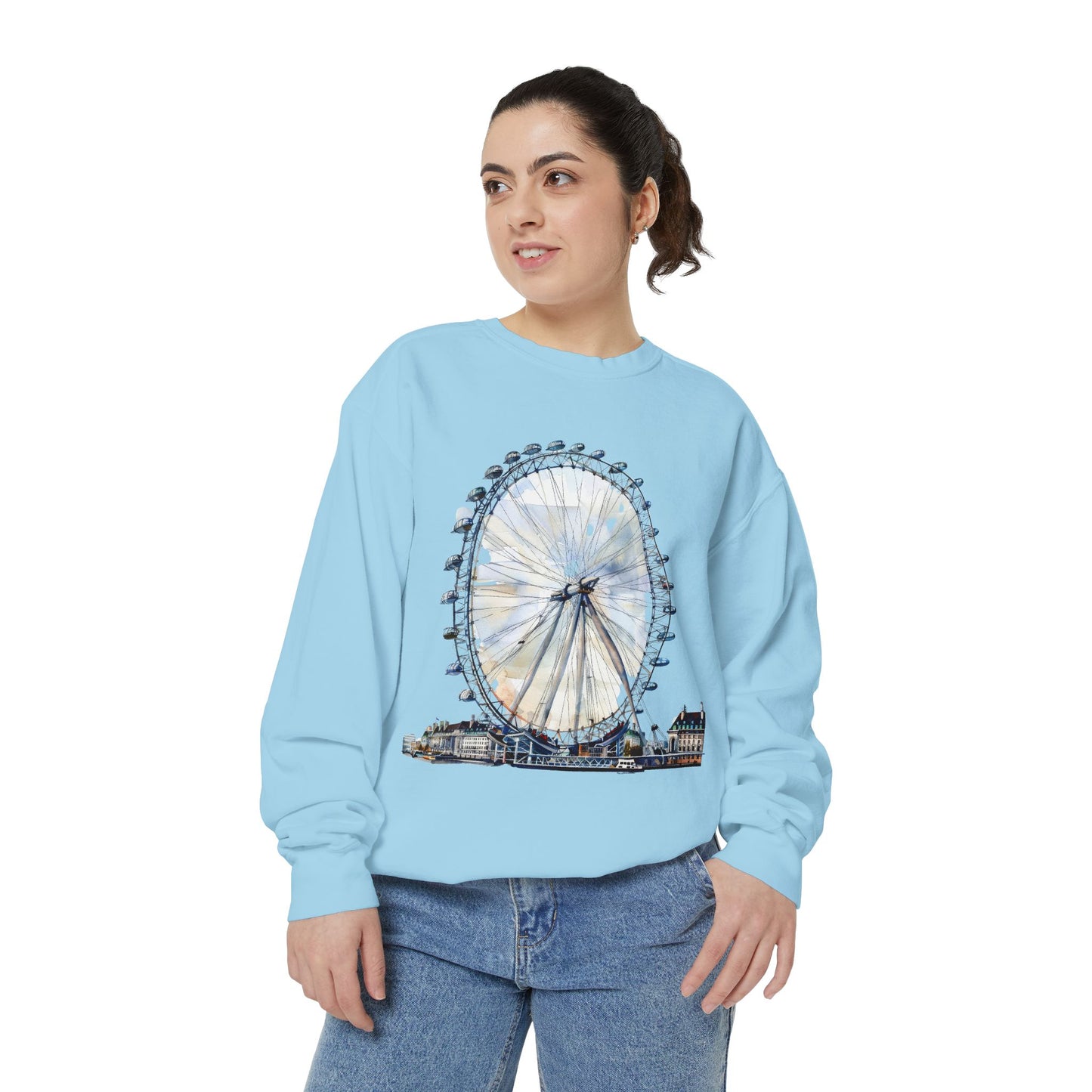 Unisex Garment-Dyed Sweatshirt - London Eye - Iconic Ferris Wheel
