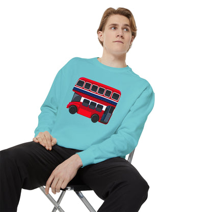 Unisex Garment-Dyed Sweatshirt Versatile - London Transport Red Double-Decker Bus