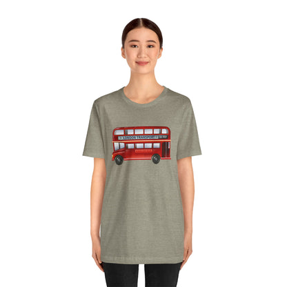 Unisex Jersey Short Sleeve Tee - London Transport English Bus - Iconic Red Double-Decker