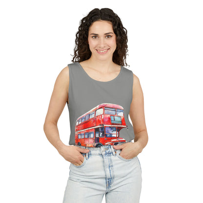 Unisex Garment-Dyed Tank Top - Classic London Double-Decker Bus Artwork