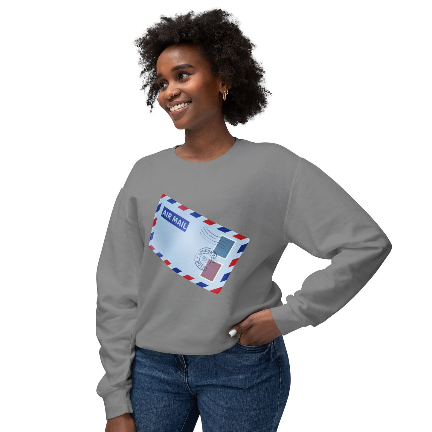 Unisex Lightweight Crewneck Sweatshirt -  Vintage British Air Mail - Classic Postal Design