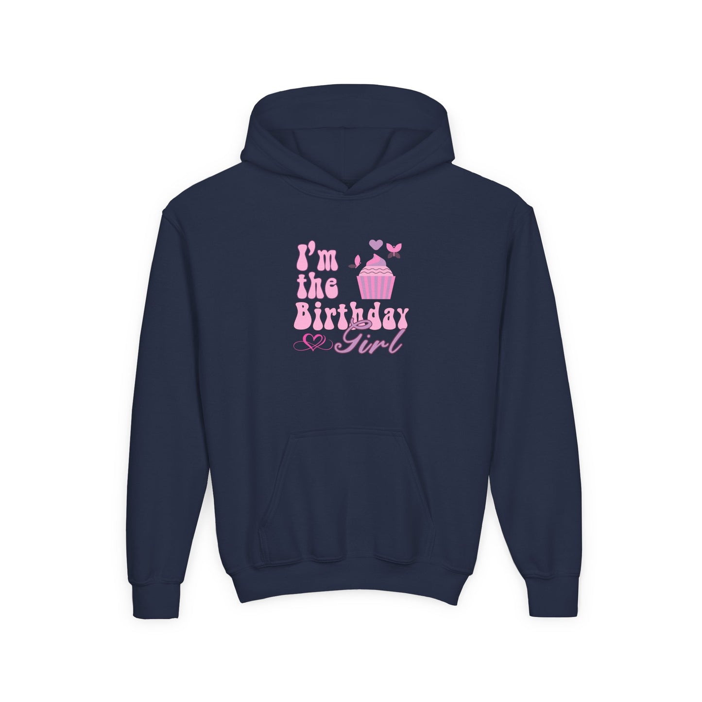 Birthday Girl Hoodie - Youth Heavy Blend Sweatshirt with Cupcake Design