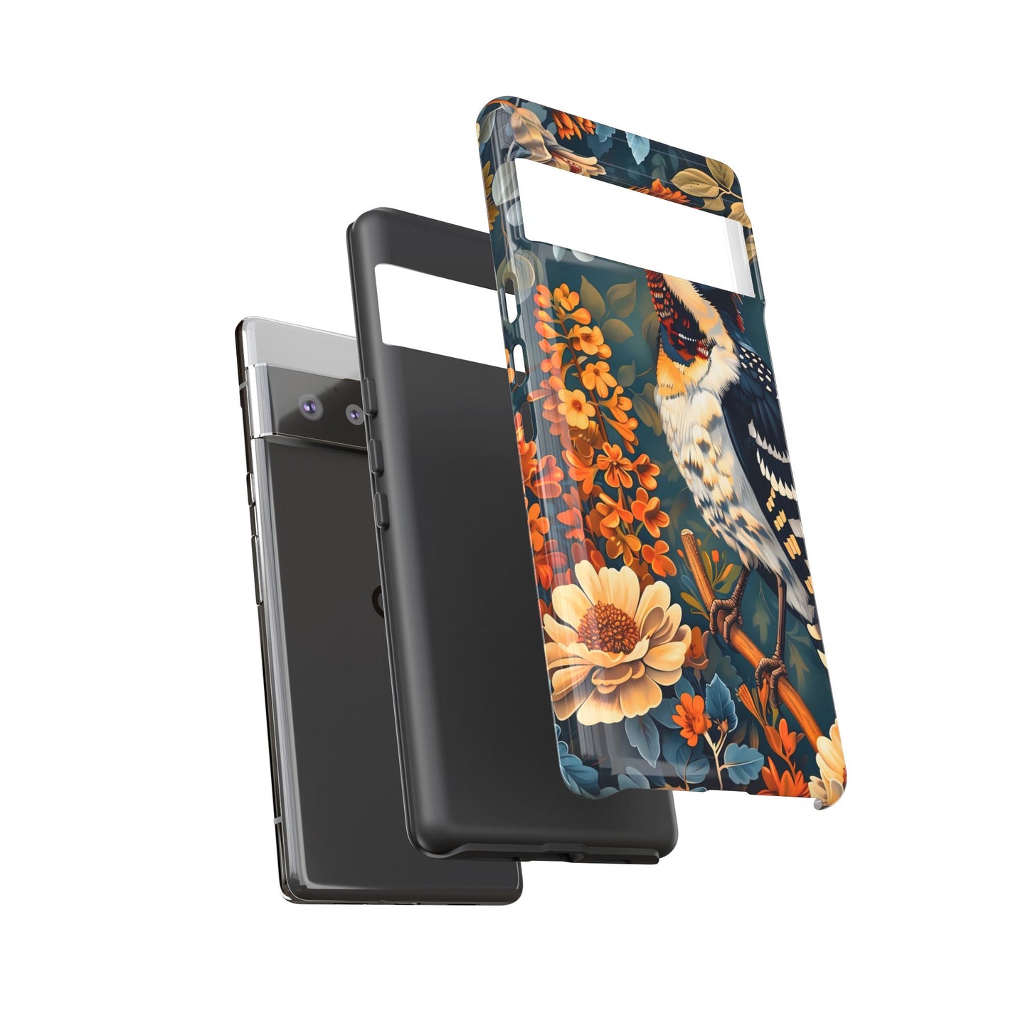 Tough Cases: Floral Bird Phone Case, Vintage Style Cover, Nature Lover Gift, Botanical Design, Spring Inspire Fashion