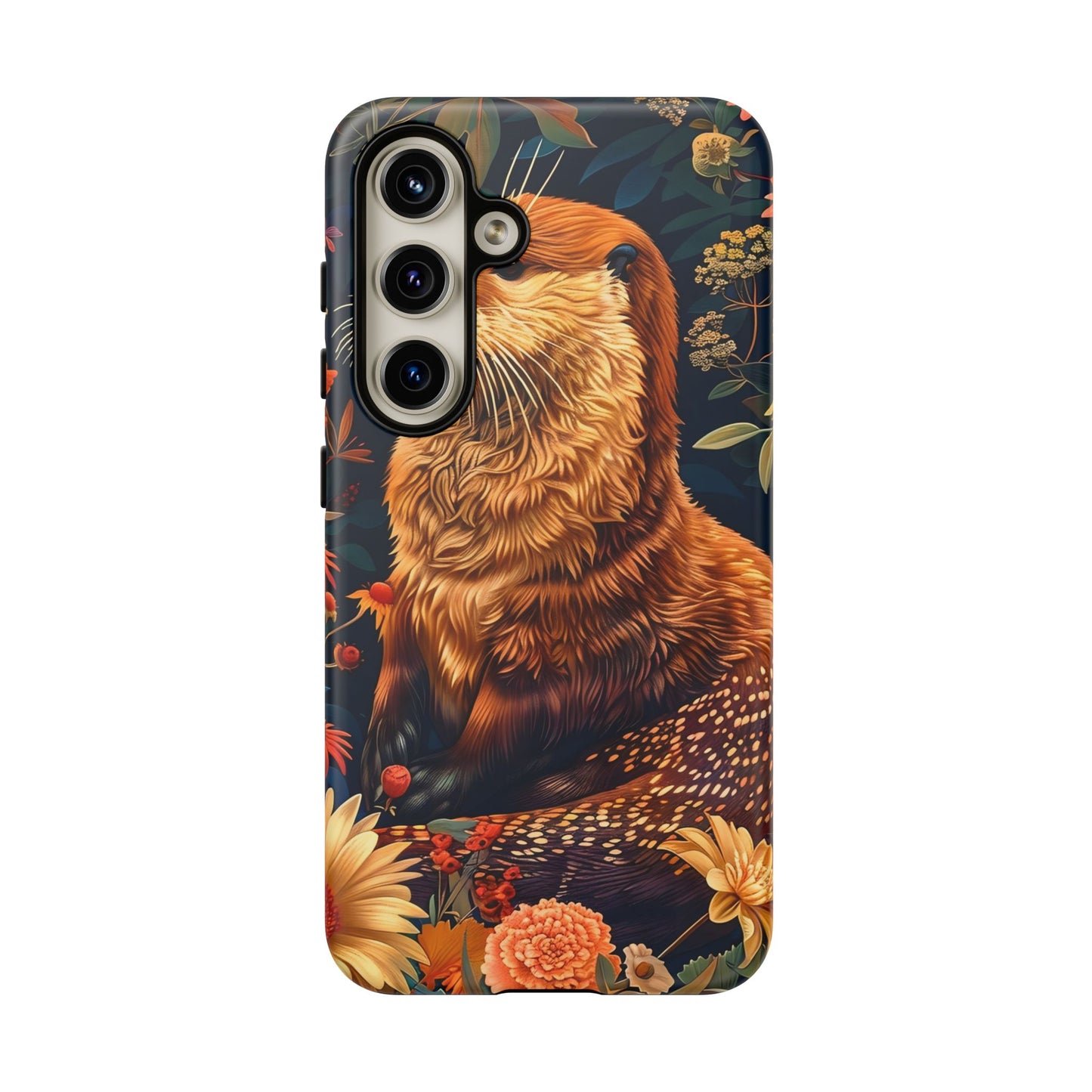 Otter Phone Case, Floral Otter Design, Tough Phone Cover, Nature Lover Gift, Cute Animal Accessories