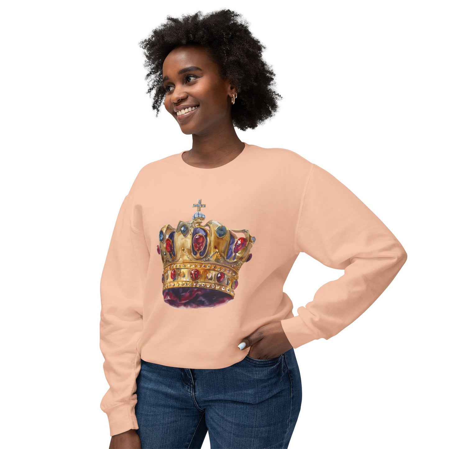 Unisex Lightweight Crewneck Sweatshirt - British Royal Crown Design - Iconic Symbol of Monarchy