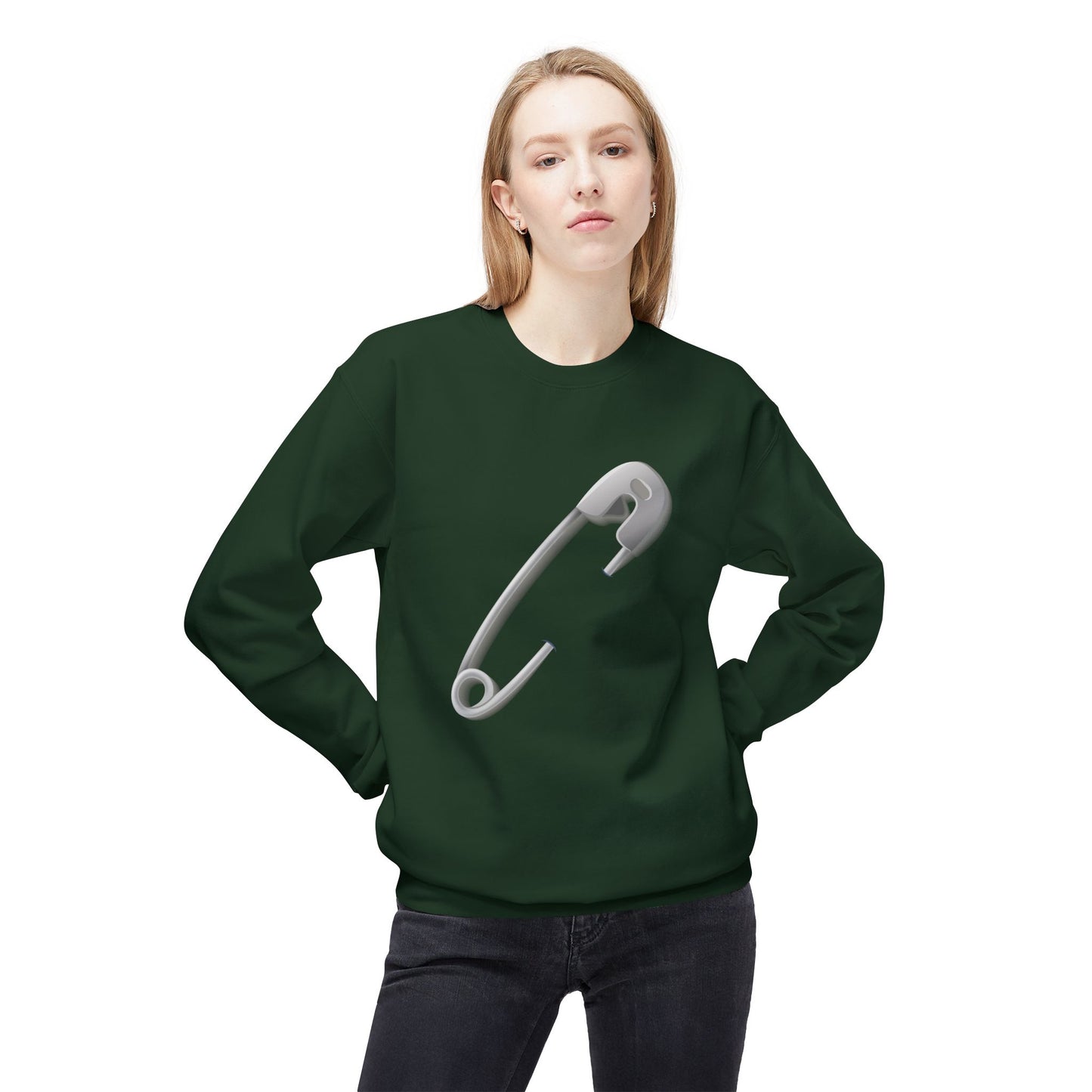 Unisex Midweight Softstyle Fleece Crewneck Sweatshirt - Minimalist Safety Pin Design