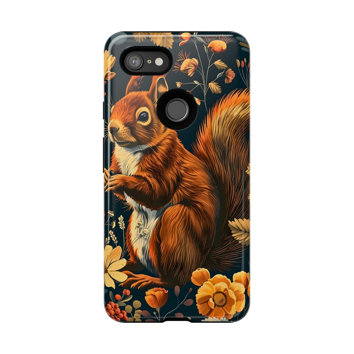 Squirrel Floral Phone Case, Tough Cases for Nature Lovers, Cute Animal Design, Fall Aesthetic, Perfect Gift for Her