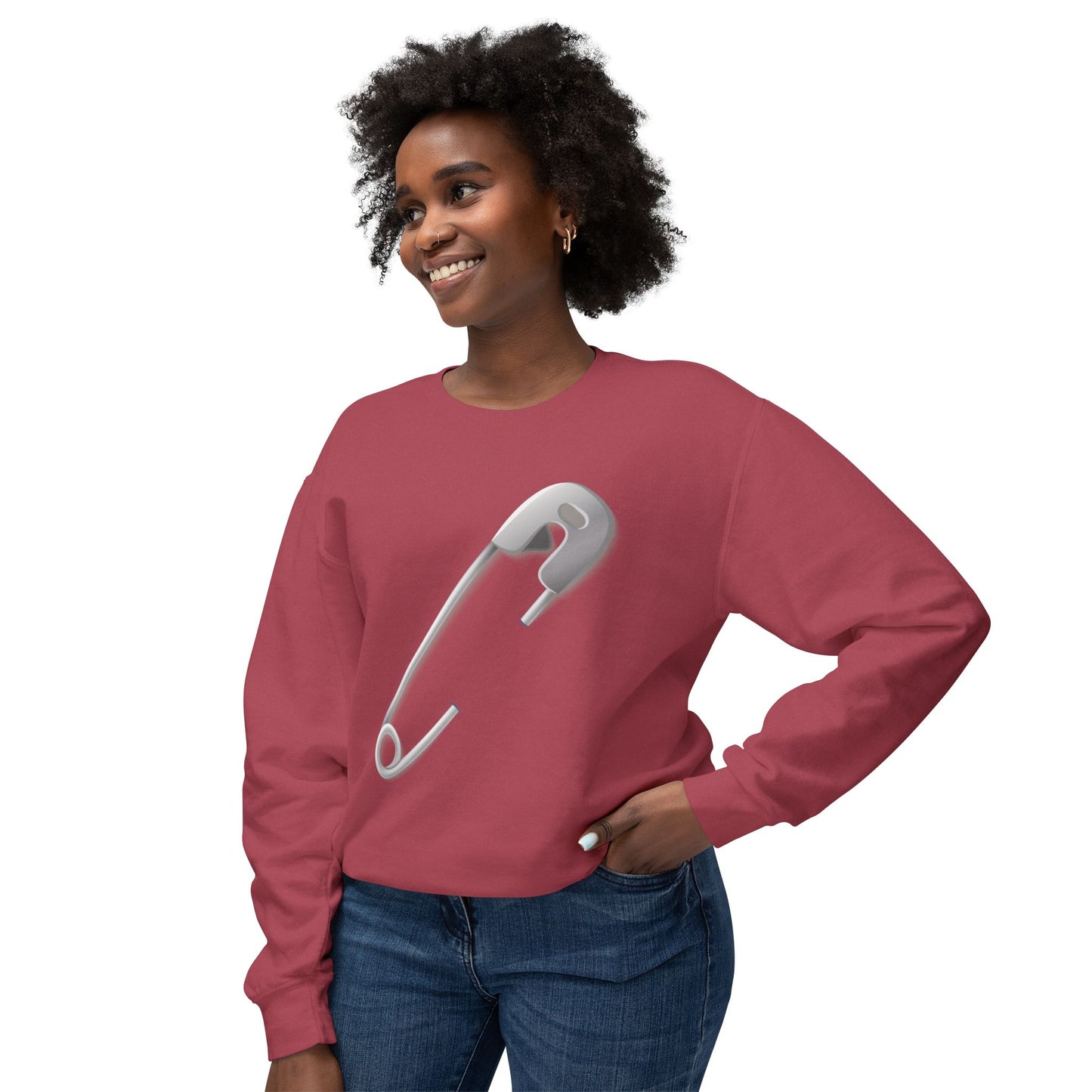 Unisex Lightweight Crewneck Sweatshirt - Minimalist Safety Pin Design
