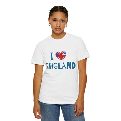 Unisex Garment-Dyed T-shirt - I Love England - Union Jack Heart
