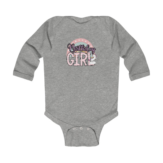 Birthday Girl Infant Long Sleeve Bodysuit - Cute Grey Outfit for Celebrating Special Days