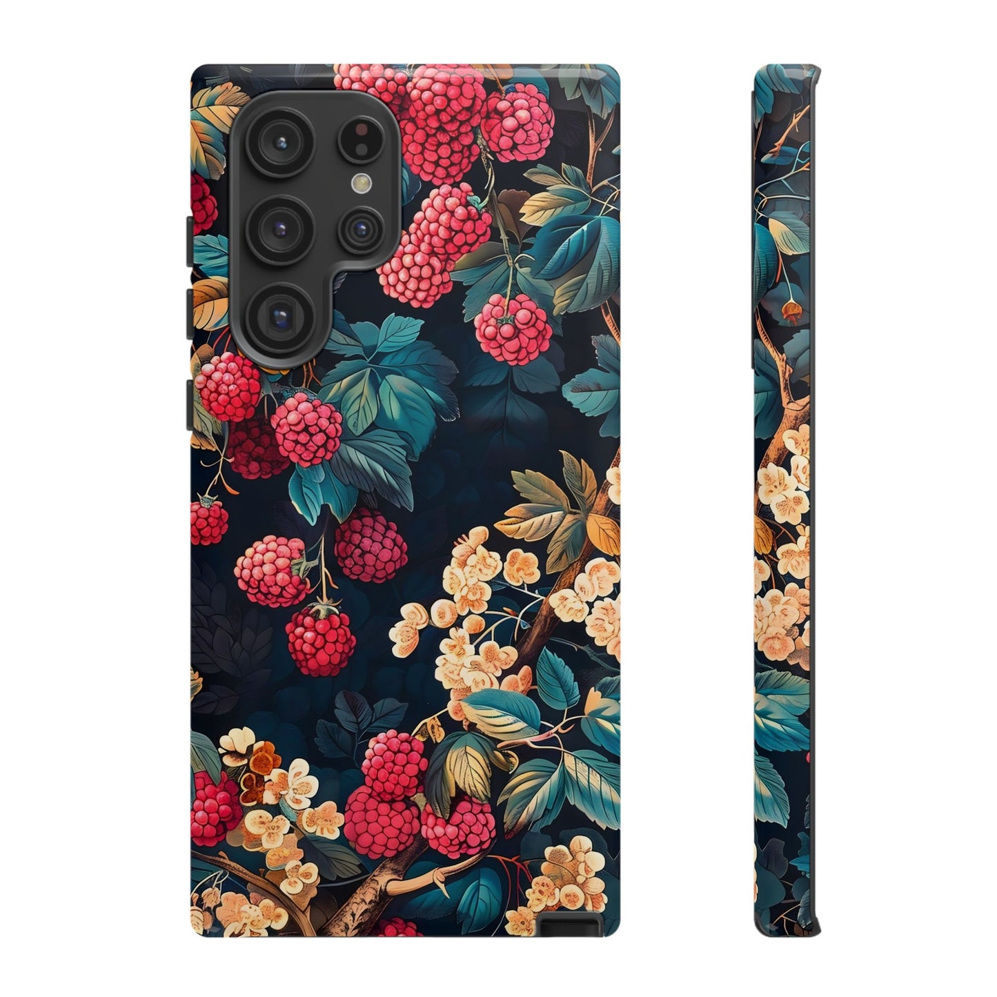 Floral Phone Case with Berry Design, Durable Phone Cover, Floral Print, Gift for Plant Lovers, Nature-Inspired Accessory