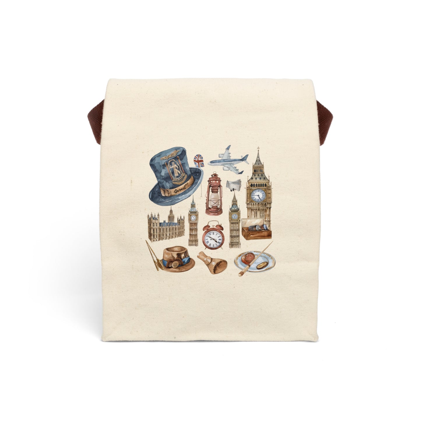 London-Themed Canvas Lunch Bag With Strap