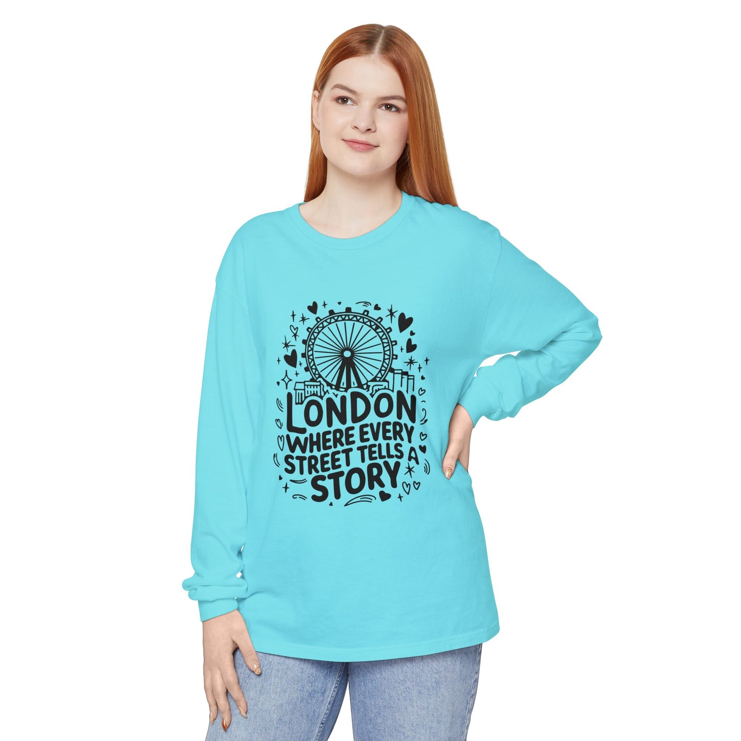 Unisex Garment-dyed Long Sleeve T-Shirt - London's story telling streets