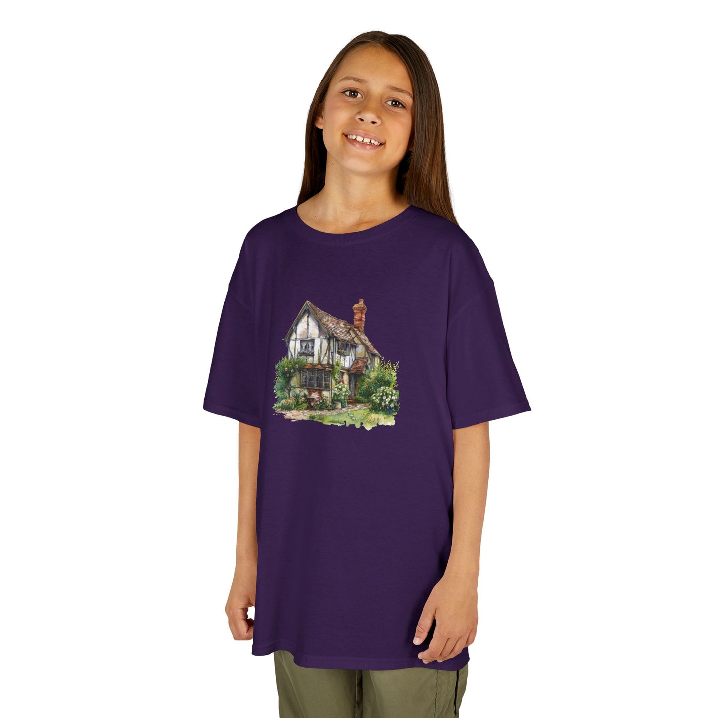 Kids Tee -  Charming English Cottage Illustration Print - Cozy Cotton Shirt for Little Dreamers