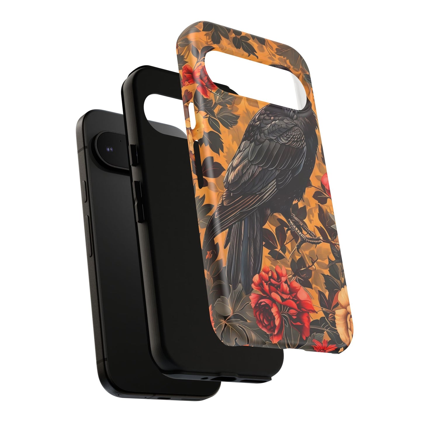 Raven Floral Phone Case - Tough Cases, Blackbird Decor, Gift for Nature Lovers, Bird Themed Accessories, Unique Phone Cover