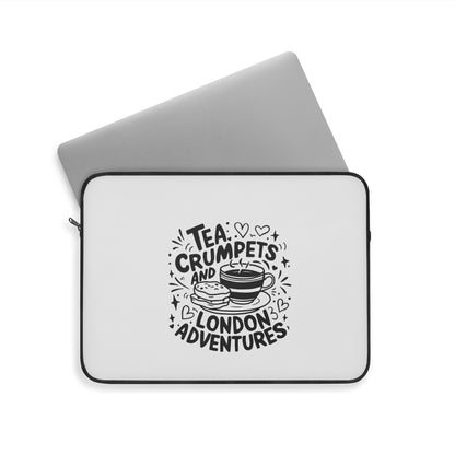 Cute London Adventure Laptop Sleeve, Tea Lovers Gift, Crumpets Design, Travel Accessory, Stylish Computer Case
