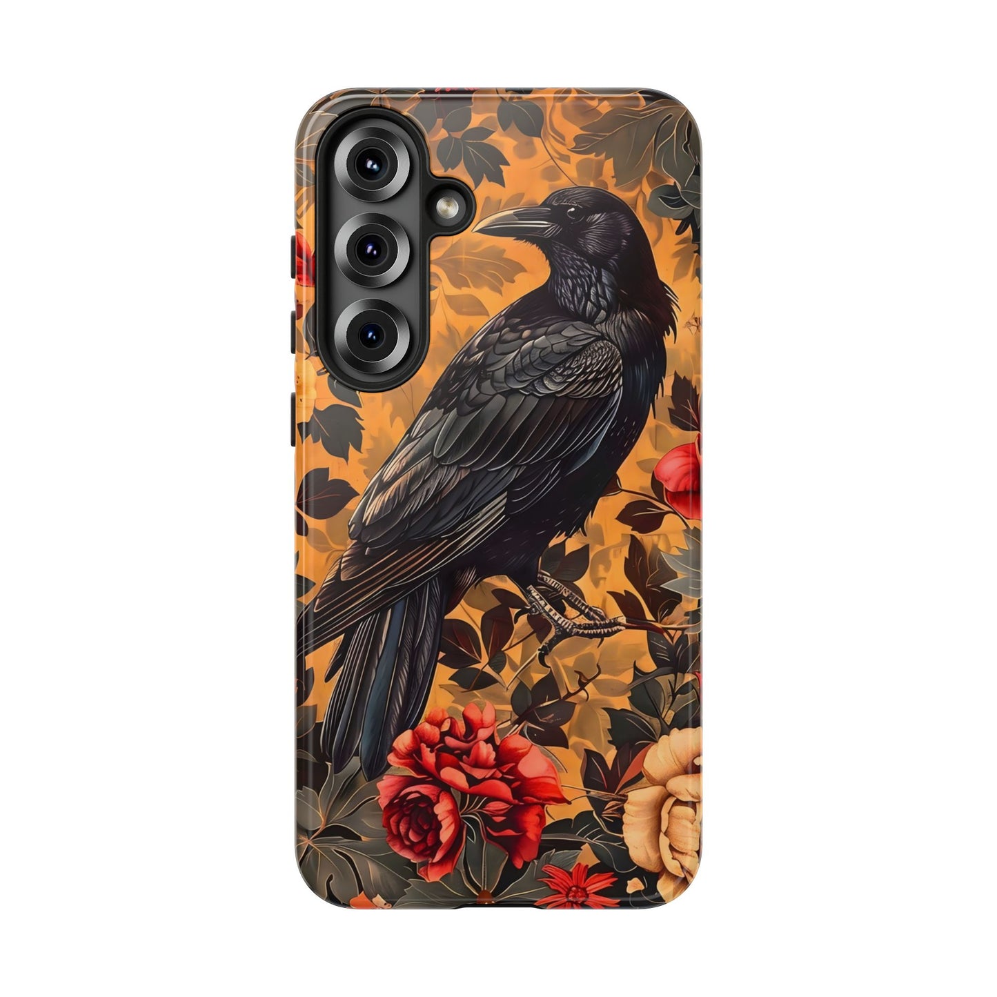 Raven Floral Phone Case - Tough Cases, Blackbird Decor, Gift for Nature Lovers, Bird Themed Accessories, Unique Phone Cover