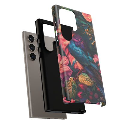 Vibrant Phone Case, Tropical Bird Design, Tough Phone Cover, Floral Tech Accessory, Gift for Nature Lovers