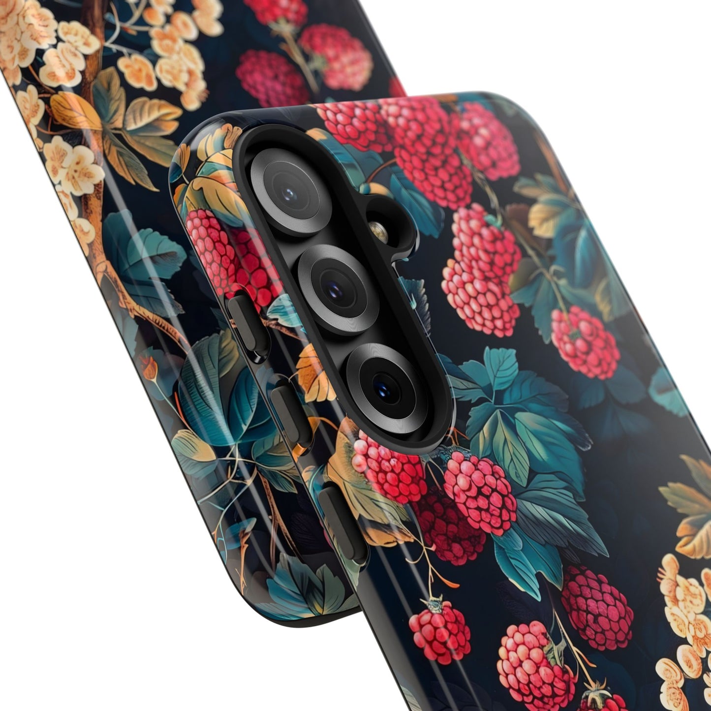 Floral Phone Case with Berry Design, Durable Phone Cover, Floral Print, Gift for Plant Lovers, Nature-Inspired Accessory