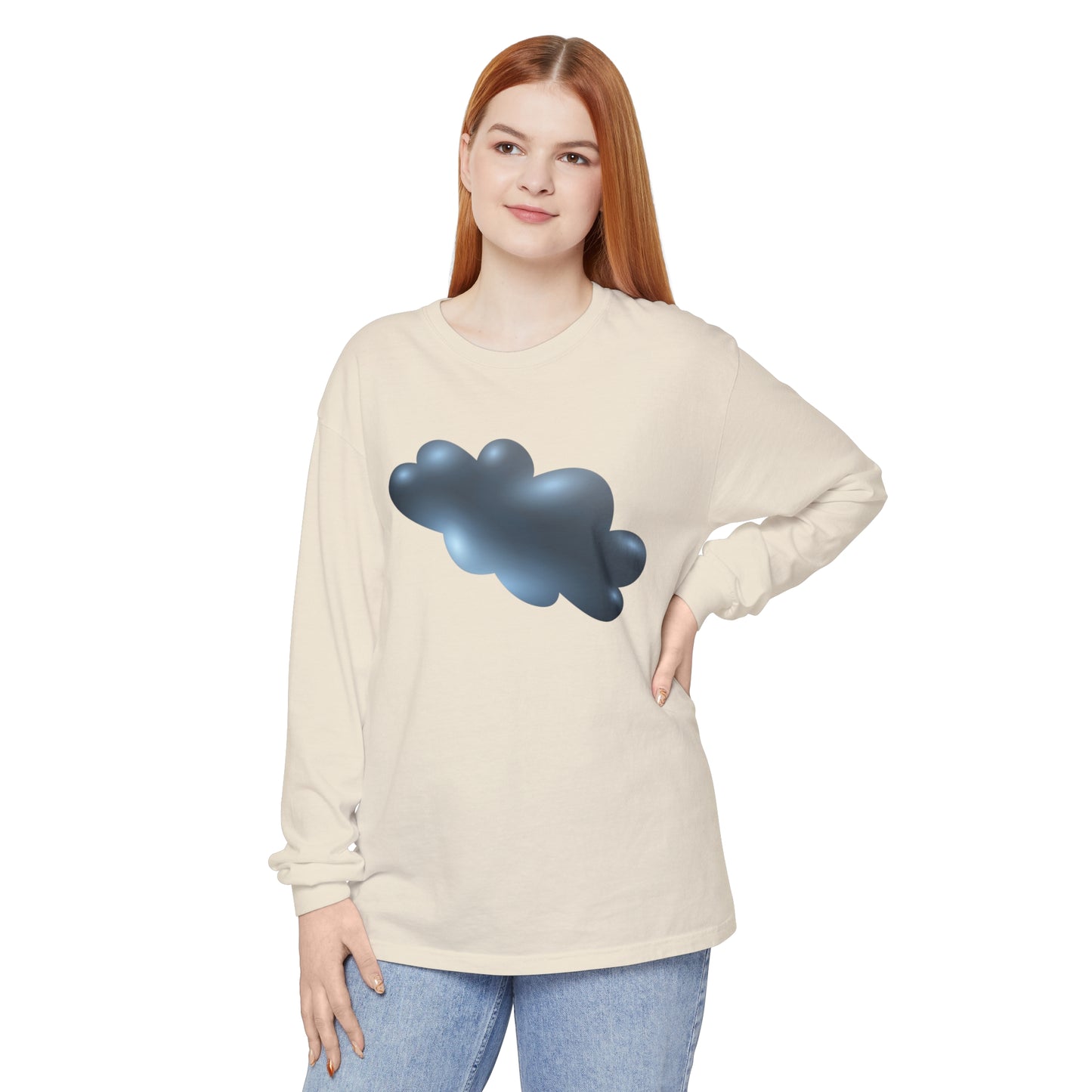 Unisex Garment-dyed Long Sleeve T-Shirt - Serene Cloudscape - Dreamy Cloud Design