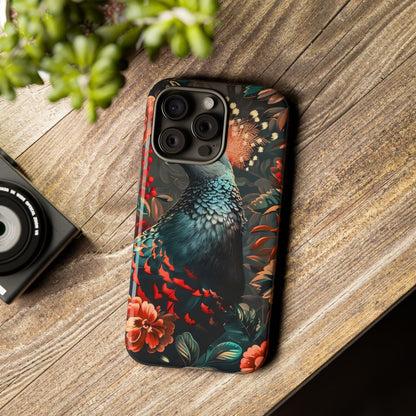 Floral Peacock Phone Case, Tough Cases, Artistic Phone Cover, Unique Gift, Nature Lover Accessory, Protective Case