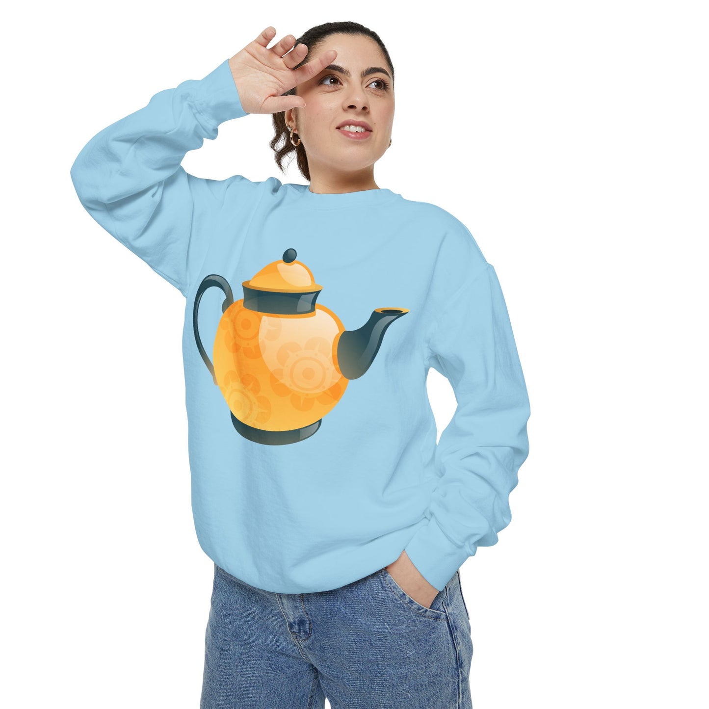 Unisex Garment-Dyed Sweatshirt - Classic British Tea Kettle - Timeless Elegance in Tea Time