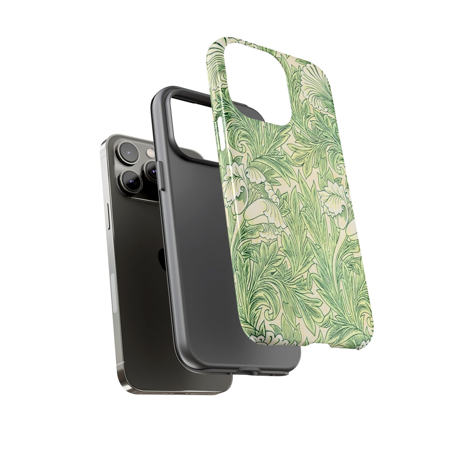 Green Floral Phone Case, Botanical iPhone Cover, Tough Phone Shell, Nature-inspired Gift, Eco-friendly Tech Accessory
