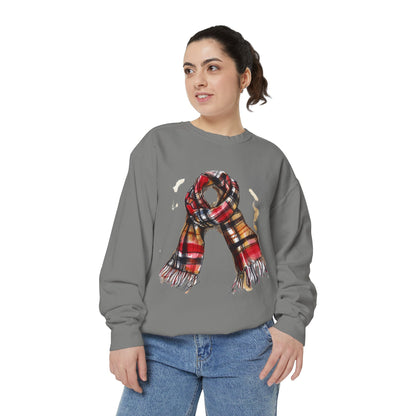 Unisex Garment-Dyed Sweatshirt - Classic British Plaid Scarf Design