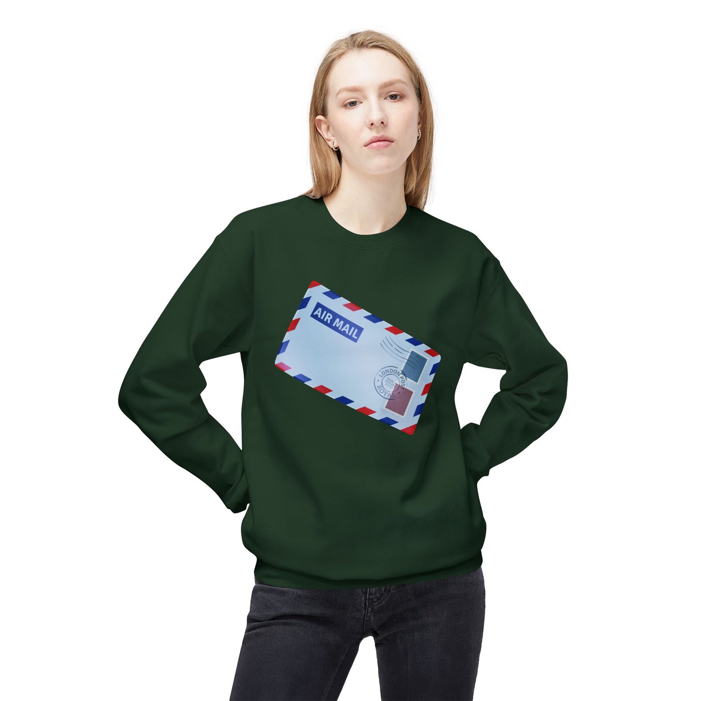 Unisex Midweight Softstyle Fleece Crewneck Sweatshirt - Vintage British Air Mail - Classic Postal Design