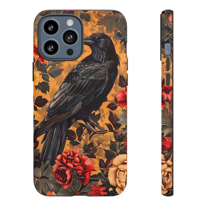 Raven Floral Phone Case - Tough Cases, Blackbird Decor, Gift for Nature Lovers, Bird Themed Accessories, Unique Phone Cover
