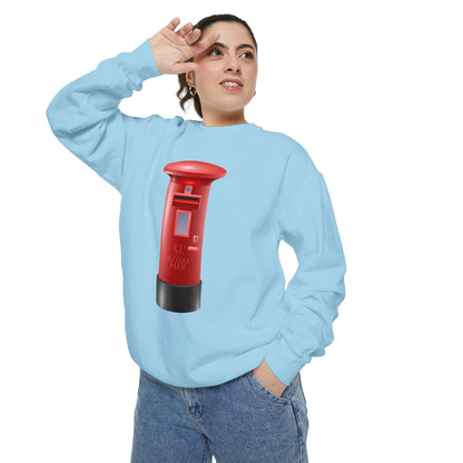 Unisex Garment-Dyed Sweatshirt - Classic UK Royal Mailbox Design - British Postbox Icon