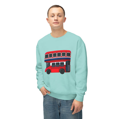 Unisex Lightweight Crewneck Sweatshirt - London Transport English Bus - Iconic Red Double-Decker Bus