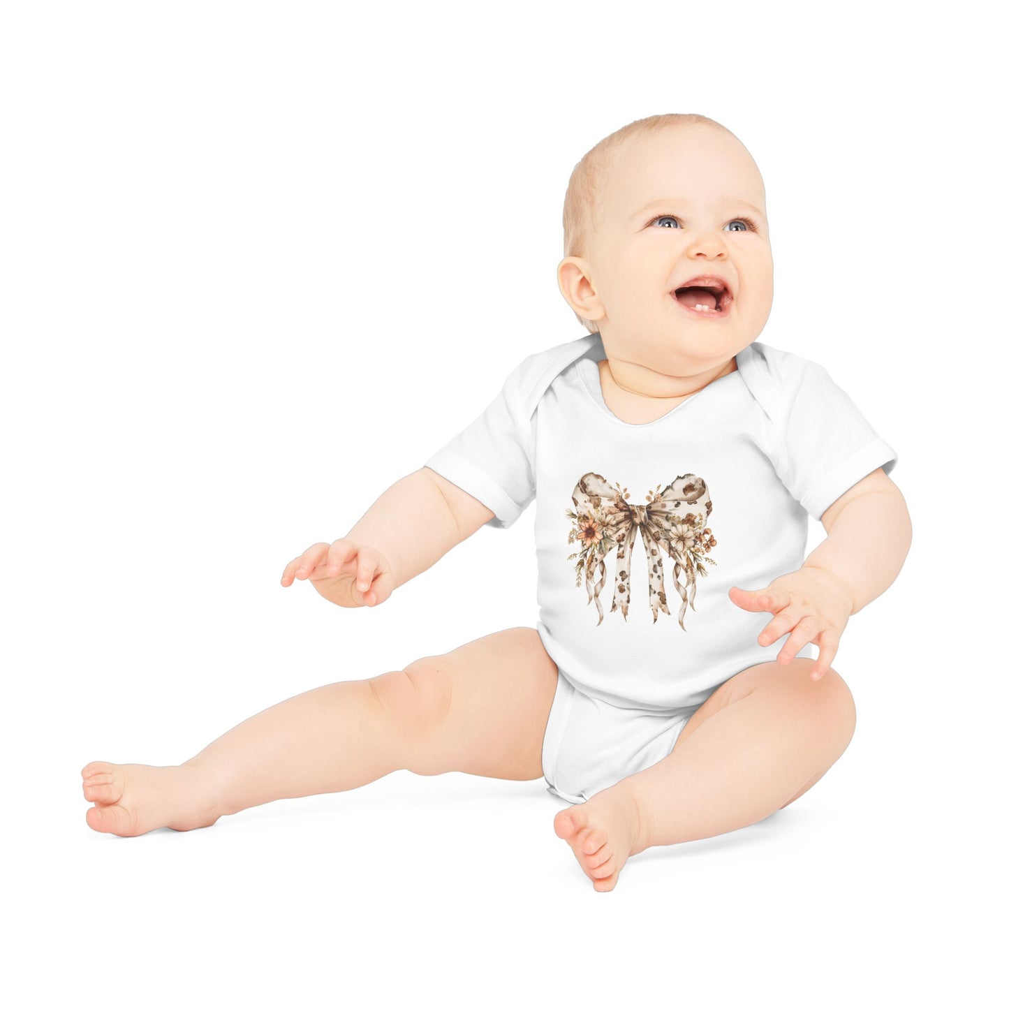 Floral Bow Baby Bodysuit - Organic Short Sleeve Outfit for Infants