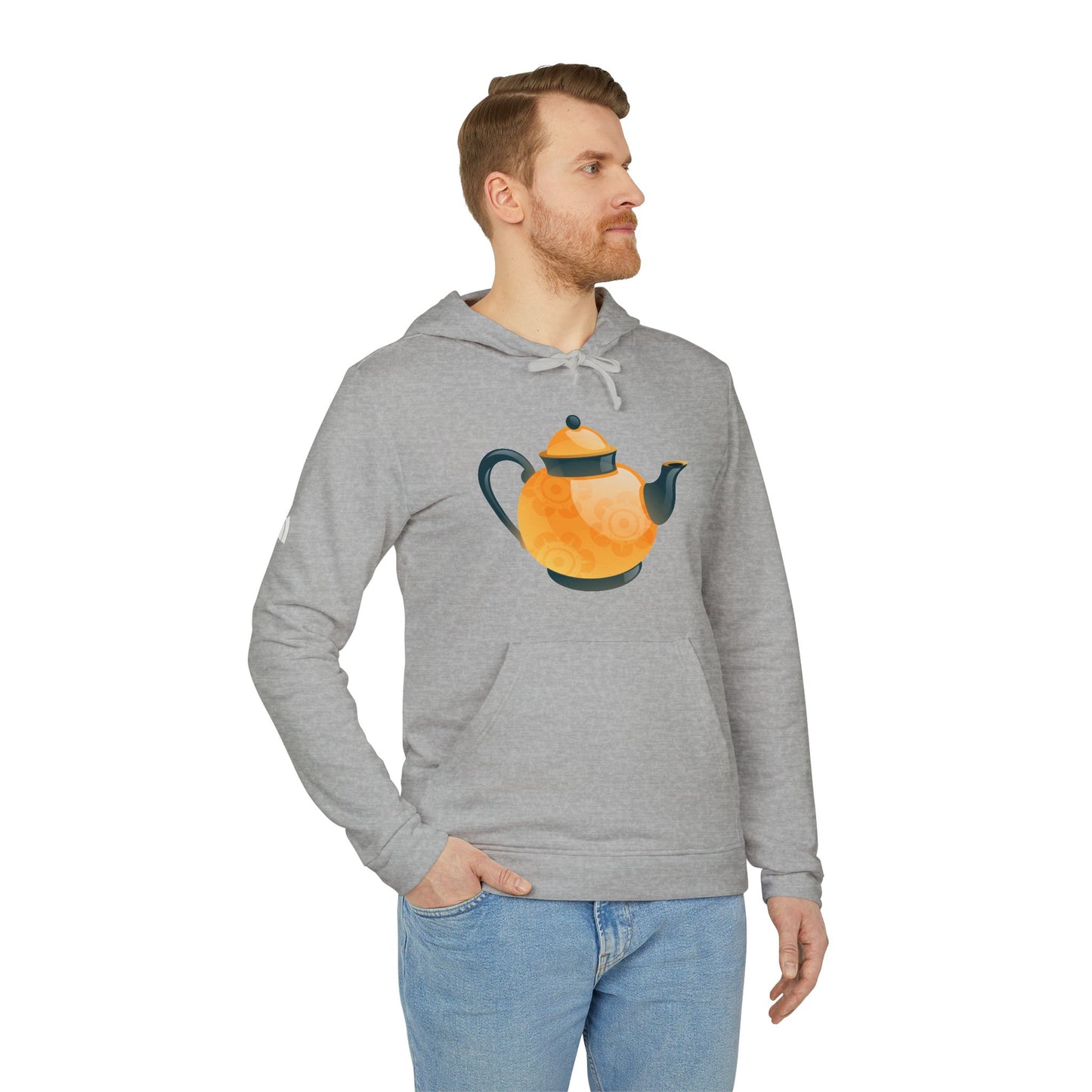 adidas Unisex Fleece Hoodie - Classic British Tea Kettle - Timeless Elegance in Tea Time