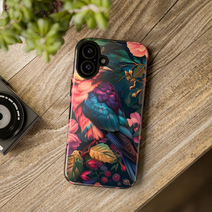 Vibrant Phone Case, Tropical Bird Design, Tough Phone Cover, Floral Tech Accessory, Gift for Nature Lovers