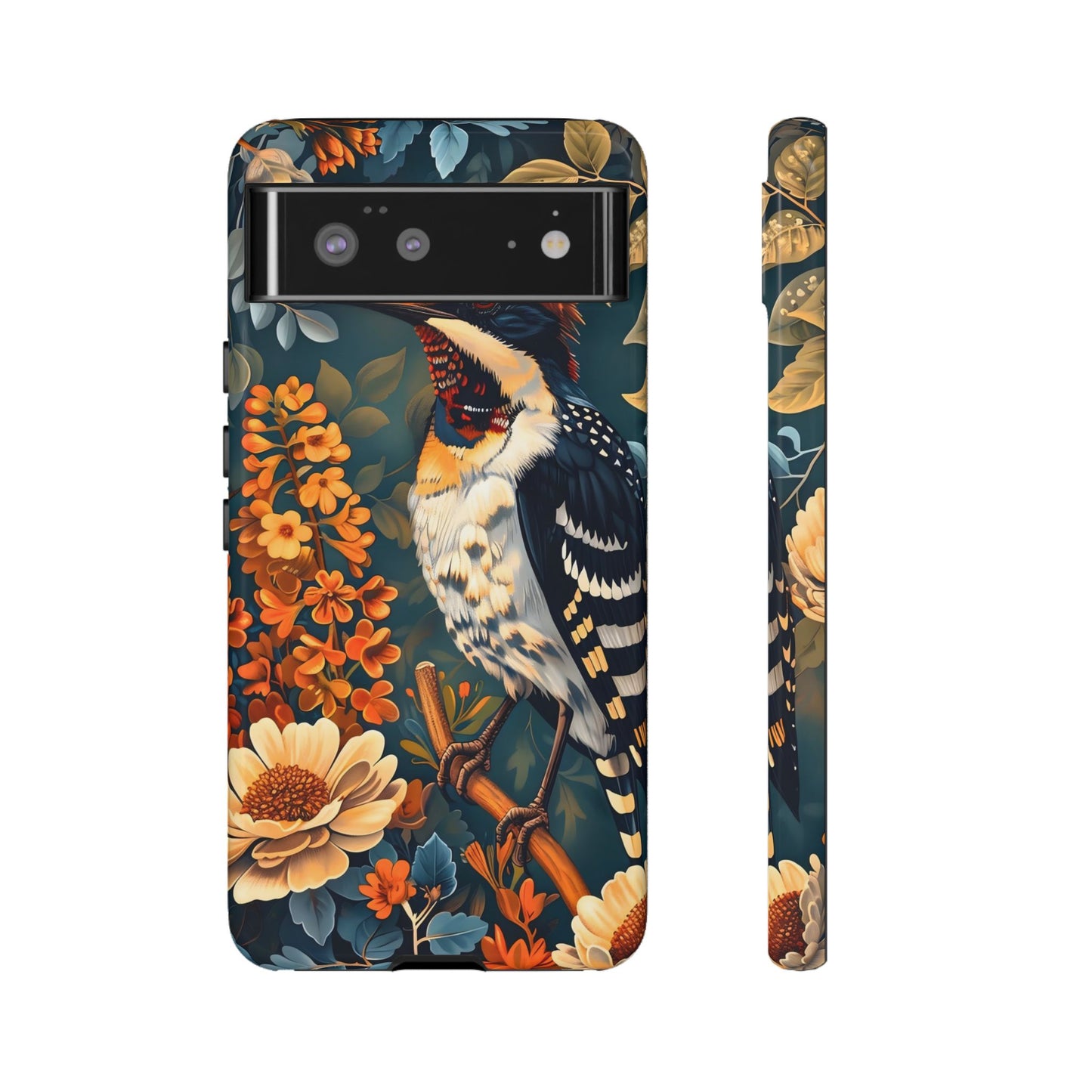 Tough Cases: Floral Bird Phone Case, Vintage Style Cover, Nature Lover Gift, Botanical Design, Spring Inspire Fashion