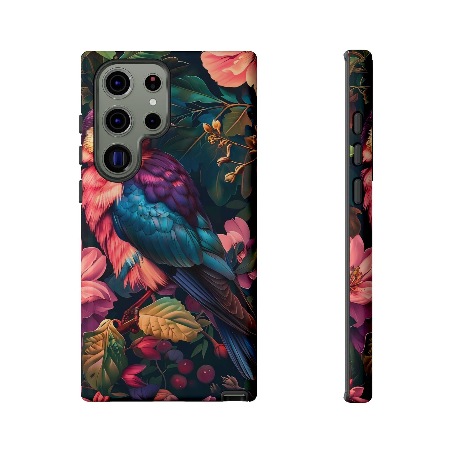 Vibrant Phone Case, Tropical Bird Design, Tough Phone Cover, Floral Tech Accessory, Gift for Nature Lovers